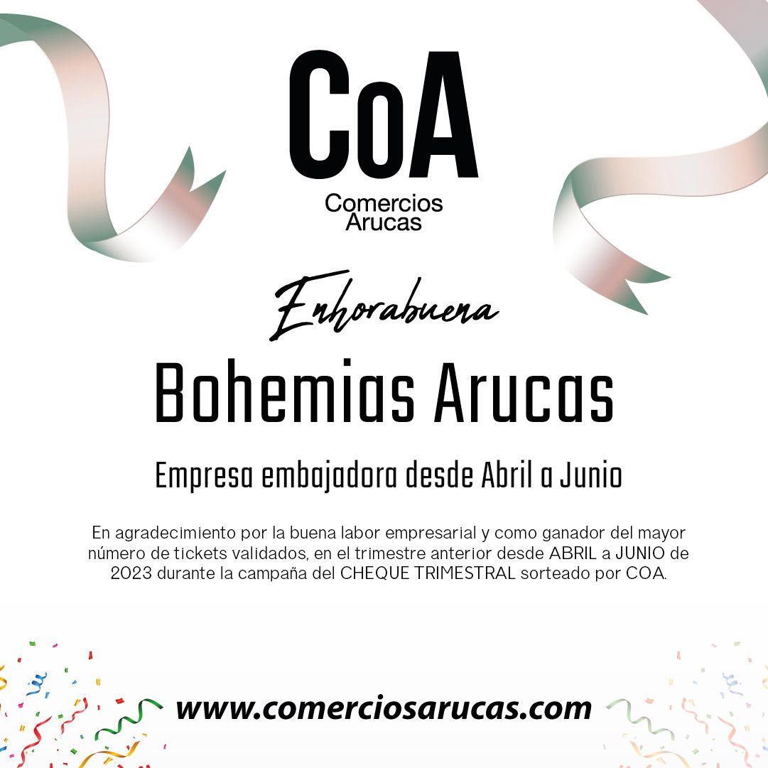 ¡BOHEMIAS EMBAJADOR COA DE ABRIL A SEPTIEMBRE, CHEQUE REGALO TRIMESTRAL!
